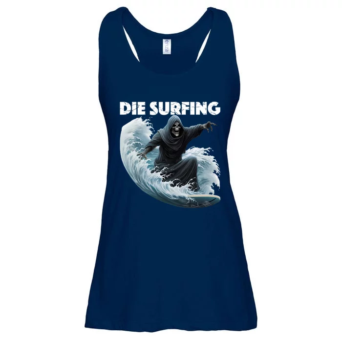 Grim Reaper Surfing Die Surfing (White Lettering) Ladies Essential Flowy Tank