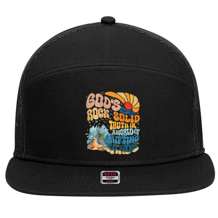 GodS Rock Solid Breaker Rock Beach Vbs 2024 Christian 7 Panel Mesh Trucker Snapback Hat