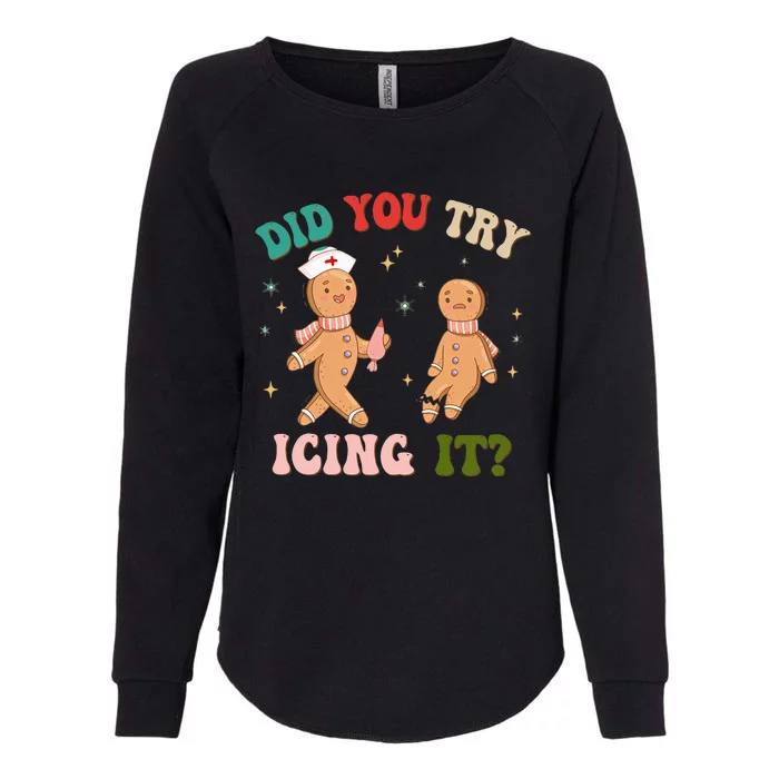 Groovy Retro School Nurse Christmas Did You Try Icing It Womens California Wash Sweatshirt