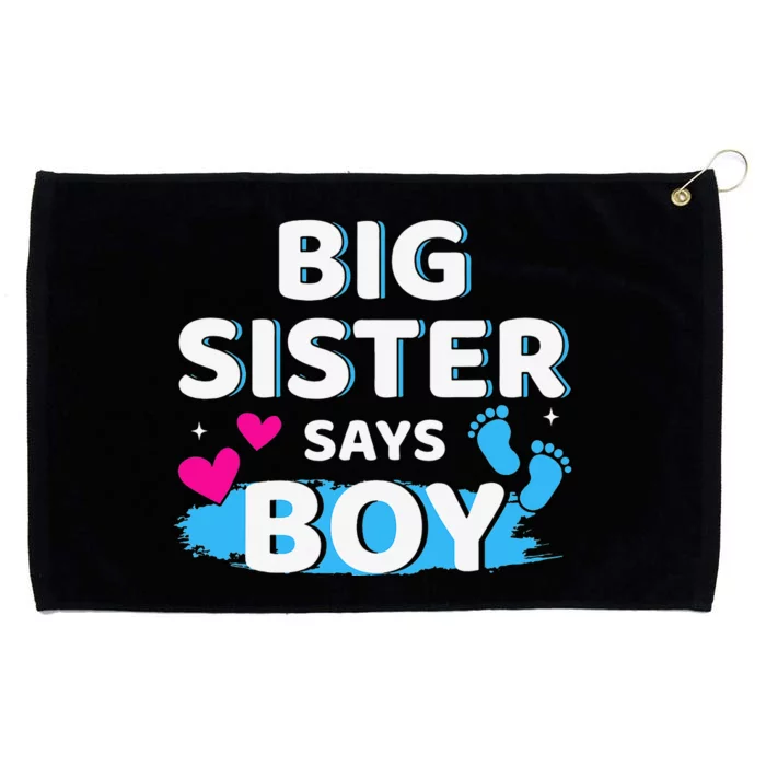 Gender reveal sister says matching family baby party Grommeted Golf Towel