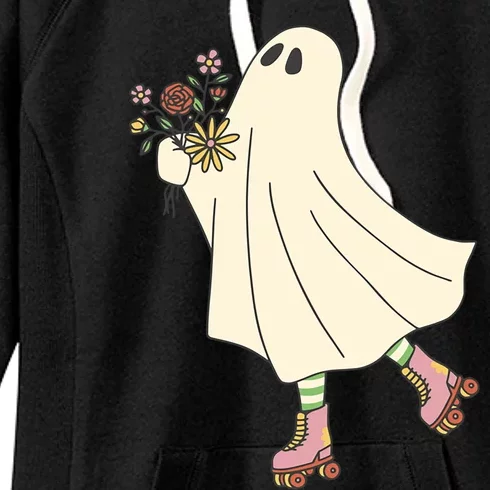 Ghost Roller Skate Halloween Retro Gift Women's Fleece Hoodie