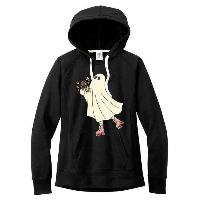 Ghost Roller Skate Halloween Retro Gift Women's Fleece Hoodie