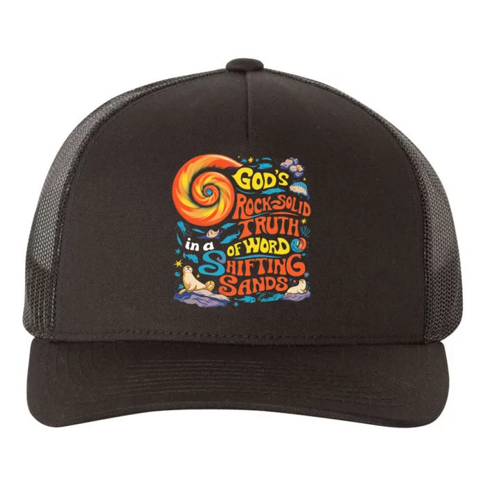 GodS Rock Solid Breaker Rock Beach Vbs 2024 Christian Yupoong Adult 5-Panel Trucker Hat