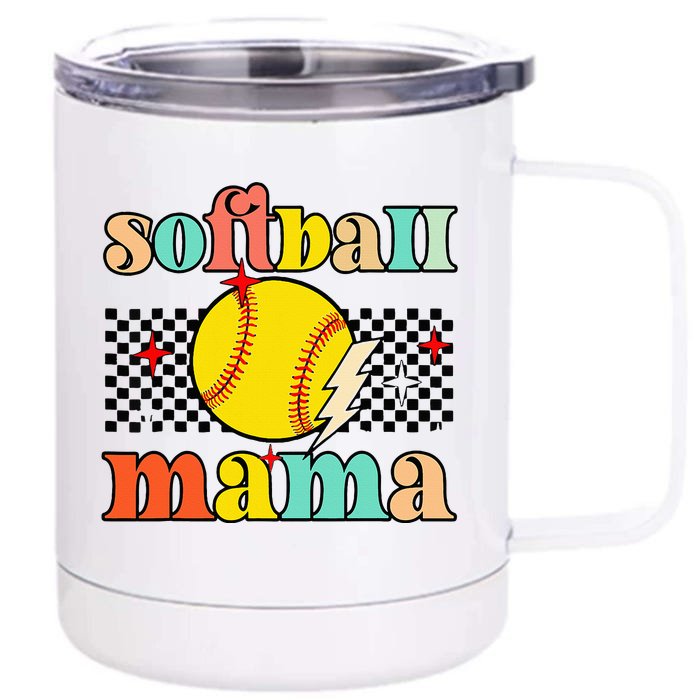 Groovy Retro Softball Mom Mama Sport Lover Funny Mothers Day Front & Back 12oz Stainless Steel Tumbler Cup