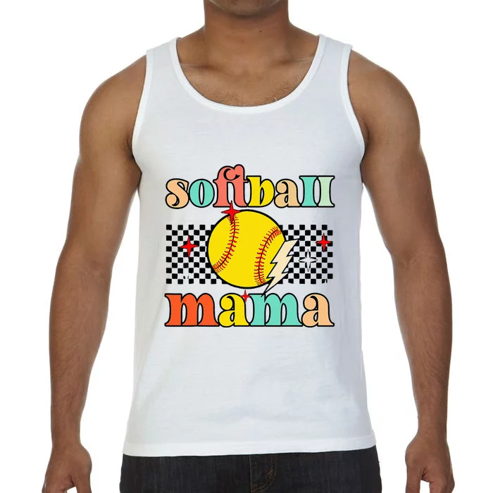 Groovy Retro Softball Mom Mama Sport Lover Funny Mothers Day Comfort Colors® Tank Top