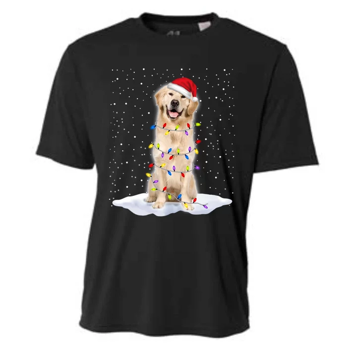 Golden Retriever Santa Christmas Tree Lights Xmas Cool Gift Cooling Performance Crew T-Shirt