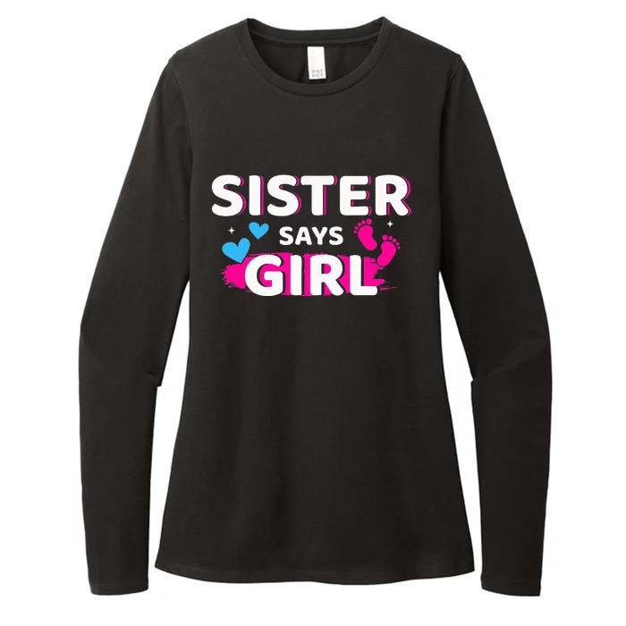 Gender reveal sister says matching family baby party Womens CVC Long Sleeve Shirt