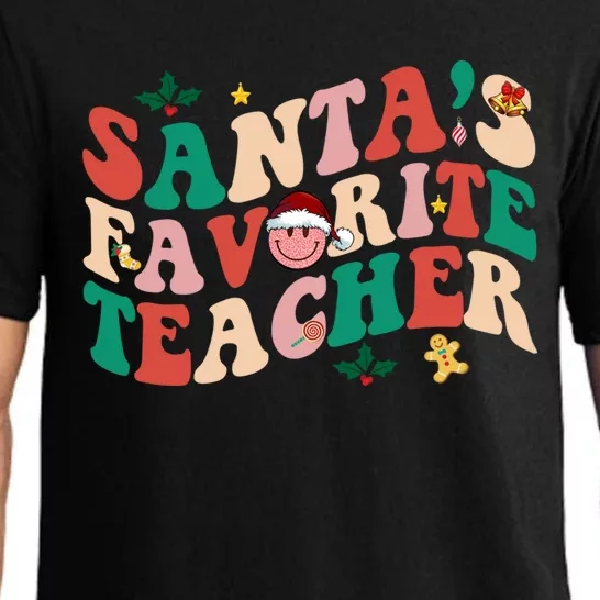 Groovy Retro SantaS Favorite Teacher Christmas Santa Xmas Gift Pajama Set