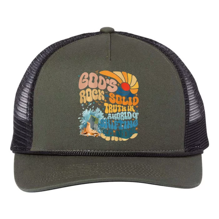 GodS Rock Solid Breaker Rock Beach Vbs 2024 Christian Retro Rope Trucker Hat Cap