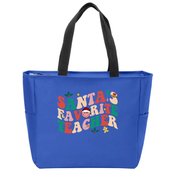 Groovy Retro Santas Favorite Teacher Christmas Gift Zip Tote Bag