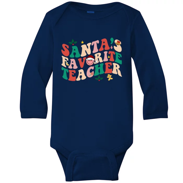 Groovy Retro Santas Favorite Teacher Christmas Gift Baby Long Sleeve Bodysuit