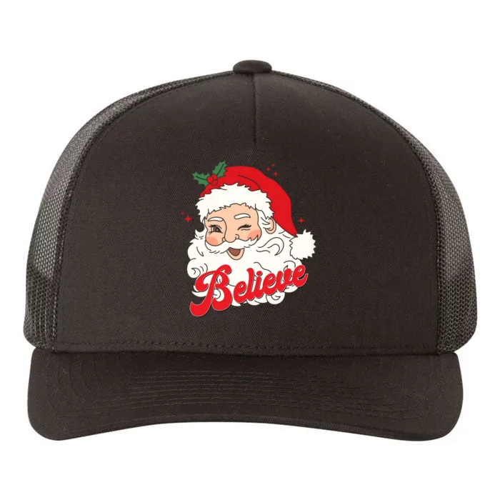 Groovy Retro Santa Claus Believe Christmas Yupoong Adult 5-Panel Trucker Hat