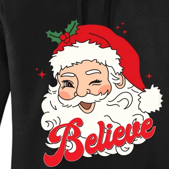 Groovy Retro Santa Claus Believe Christmas Women's Pullover Hoodie