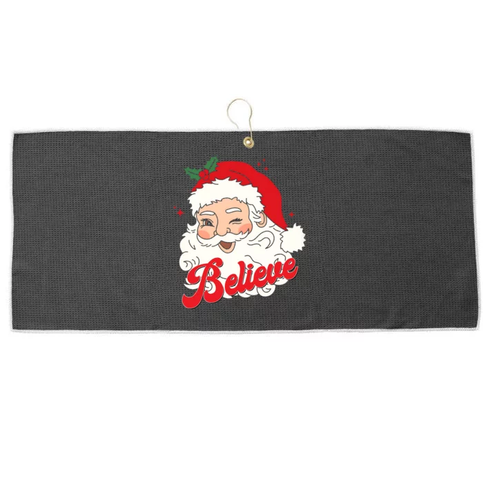 Groovy Retro Santa Claus Believe Christmas Large Microfiber Waffle Golf Towel