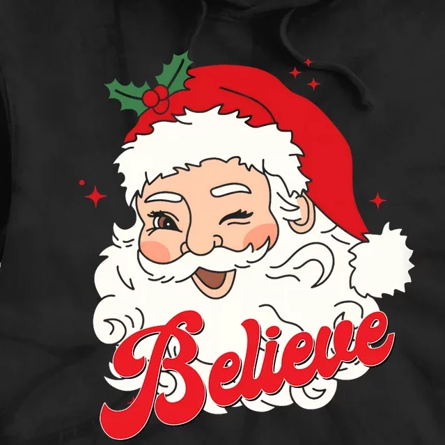 Groovy Retro Santa Claus Believe Christmas Tie Dye Hoodie