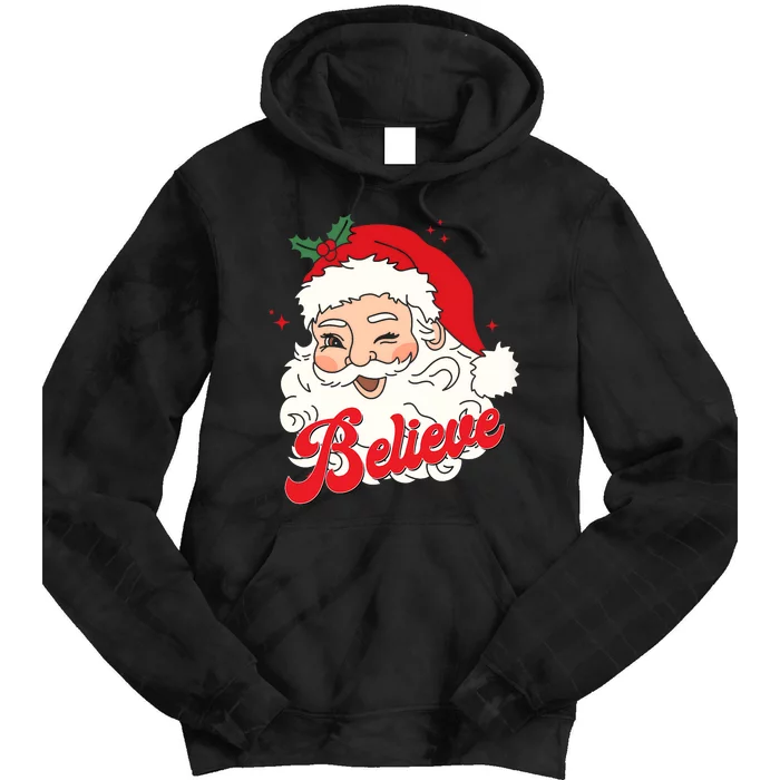 Groovy Retro Santa Claus Believe Christmas Tie Dye Hoodie