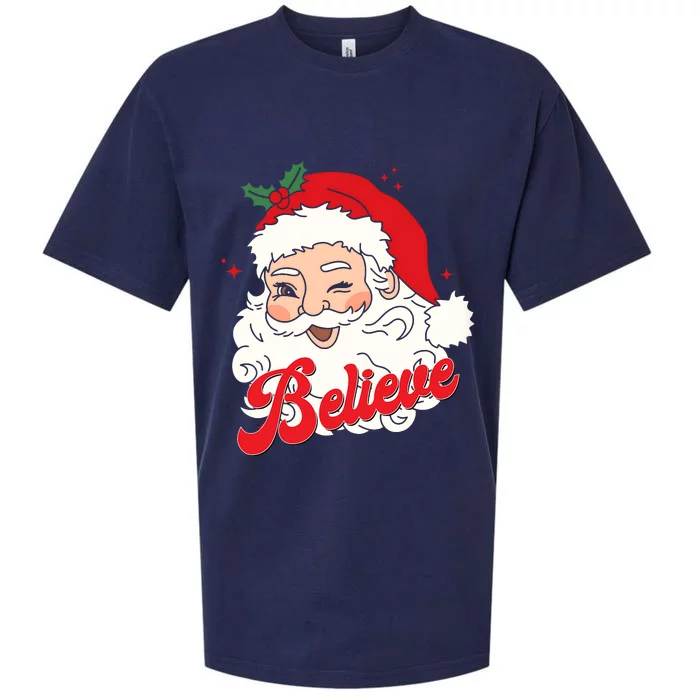 Groovy Retro Santa Claus Believe Christmas Sueded Cloud Jersey T-Shirt