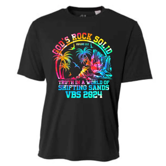 Gods Rock Solid Breaker Rock Beach Vbs 2024 Christian Cooling Performance Crew T-Shirt