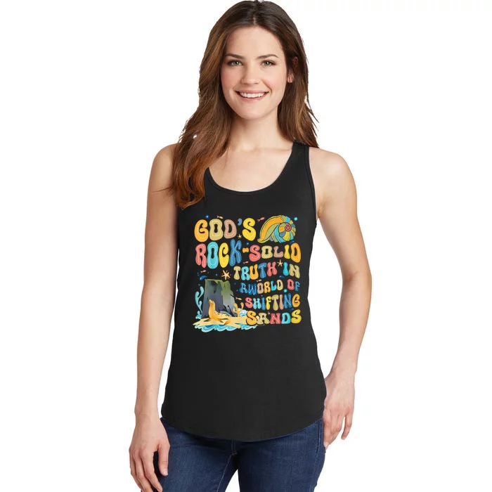 GodS Rock Solid Breaker Rock Beach Vbs 2024 Christian Trending Design Ladies Essential Tank