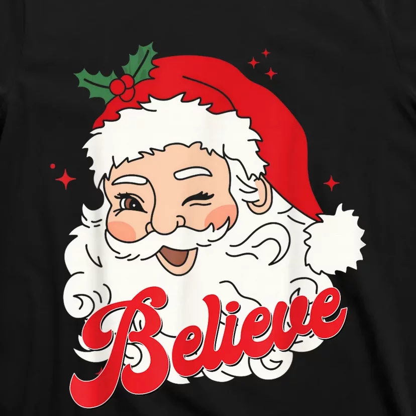 Groovy Retro Santa Claus Believe Christmas Wo Kid T-Shirt