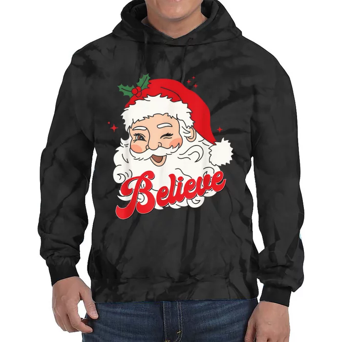 Groovy Retro Santa Claus Believe Christmas Wo Kid Tie Dye Hoodie