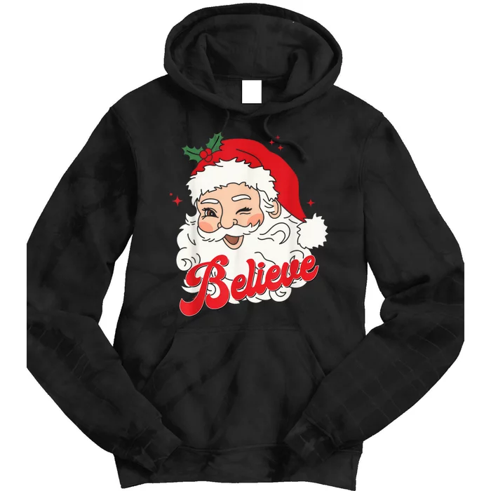 Groovy Retro Santa Claus Believe Christmas Wo Kid Tie Dye Hoodie