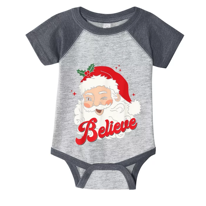 Groovy Retro Santa Claus Believe Christmas Wo Kid Infant Baby Jersey Bodysuit