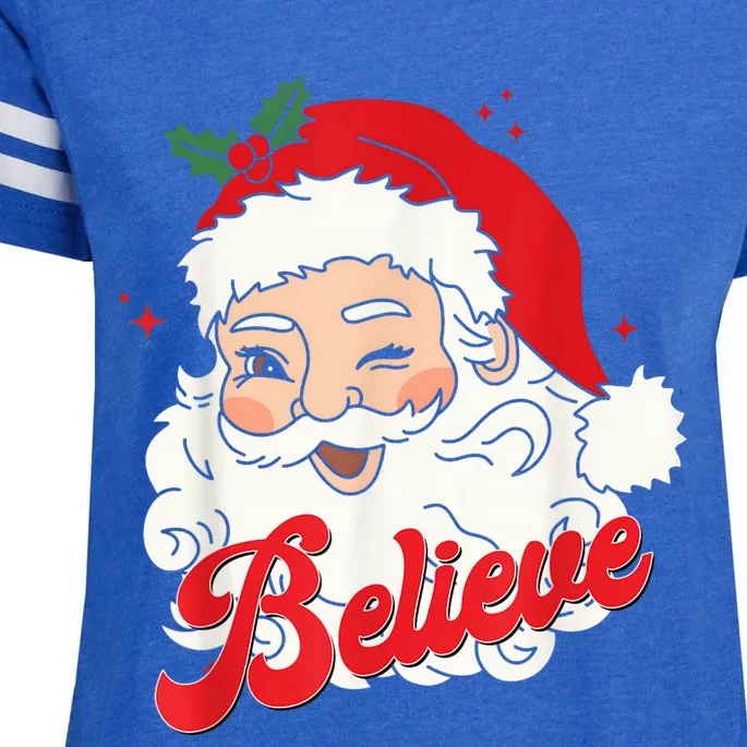 Groovy Retro Santa Claus Believe Christmas Wo Kid Enza Ladies Jersey Football T-Shirt