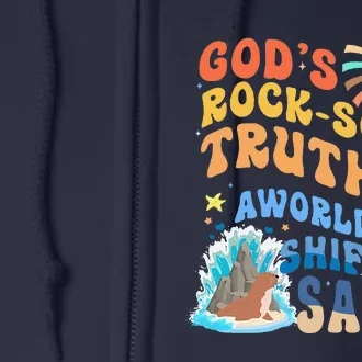 GodS Rock Solid Breaker Rock Beach Vbs 2024 Christian Full Zip Hoodie