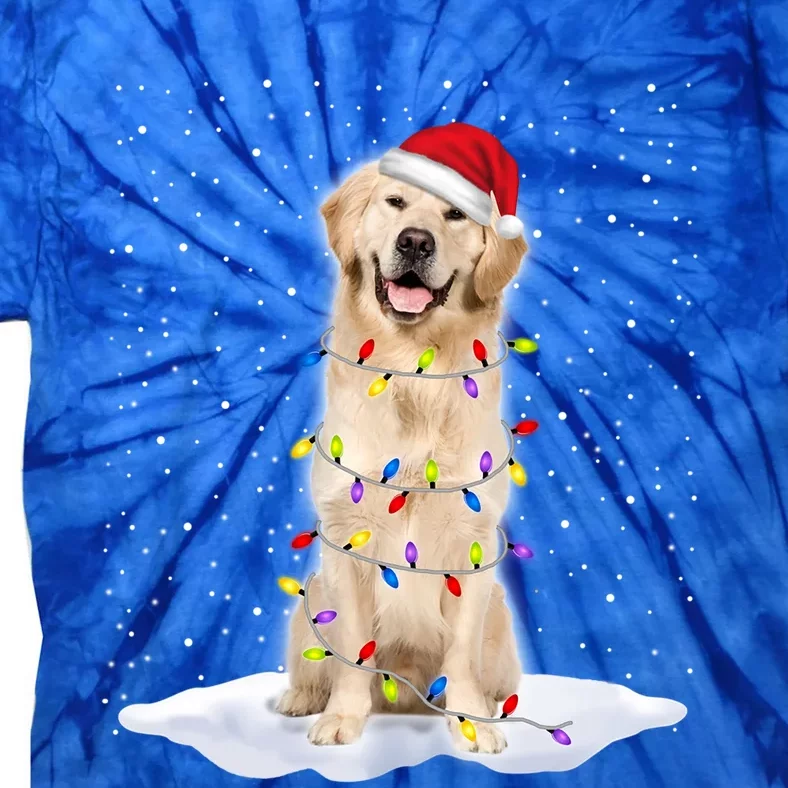 Golden Retriever Santa Christmas Tree Lights Xmas Gift Tie-Dye T-Shirt