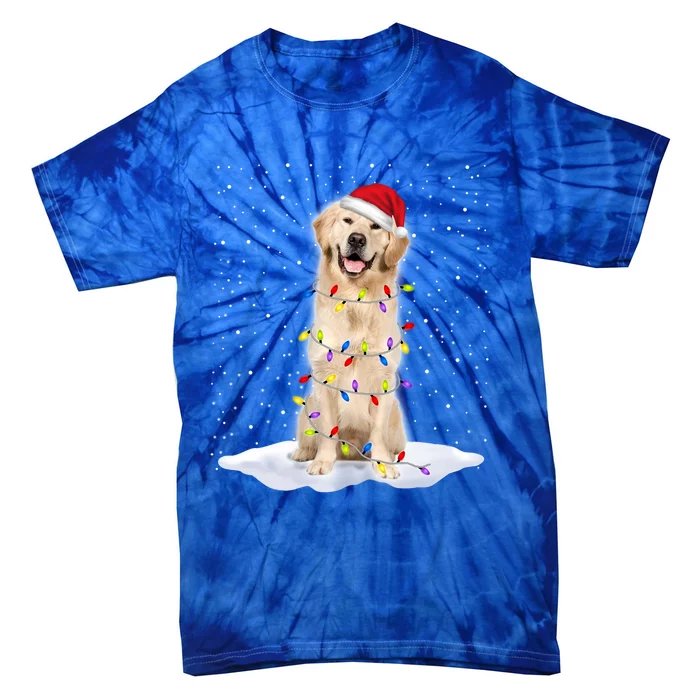 Golden Retriever Santa Christmas Tree Lights Xmas Gift Tie-Dye T-Shirt