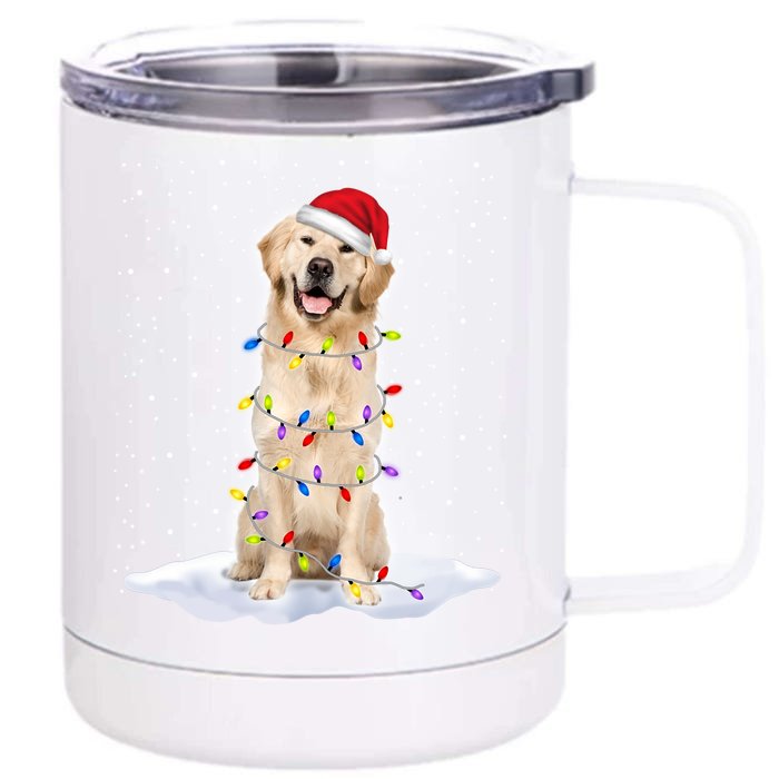 Golden Retriever Santa Christmas Tree Lights Xmas Gift Front & Back 12oz Stainless Steel Tumbler Cup