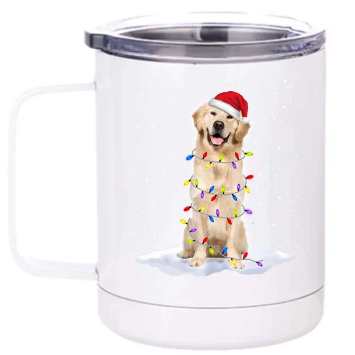 Golden Retriever Santa Christmas Tree Lights Xmas Gift Front & Back 12oz Stainless Steel Tumbler Cup