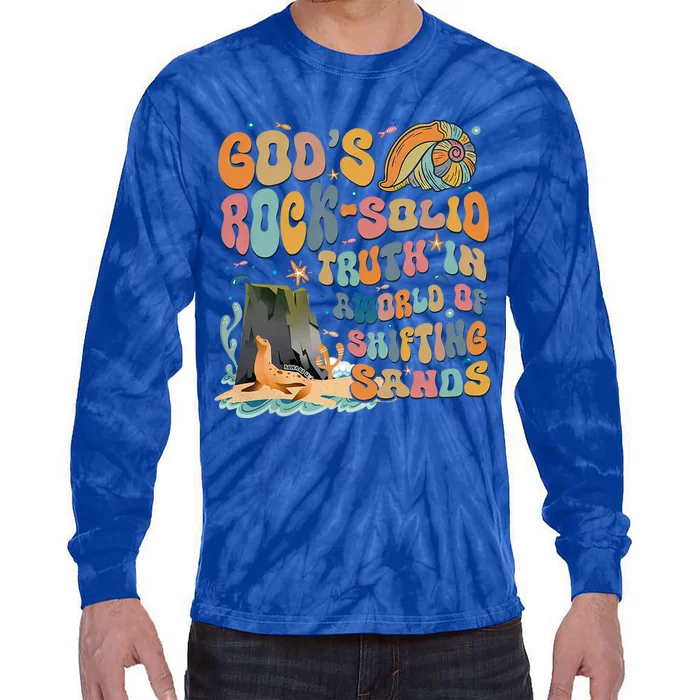 GodS Rock Solid Breaker Rock Beach Vbs 2024 Christian Gift Tie-Dye Long Sleeve Shirt