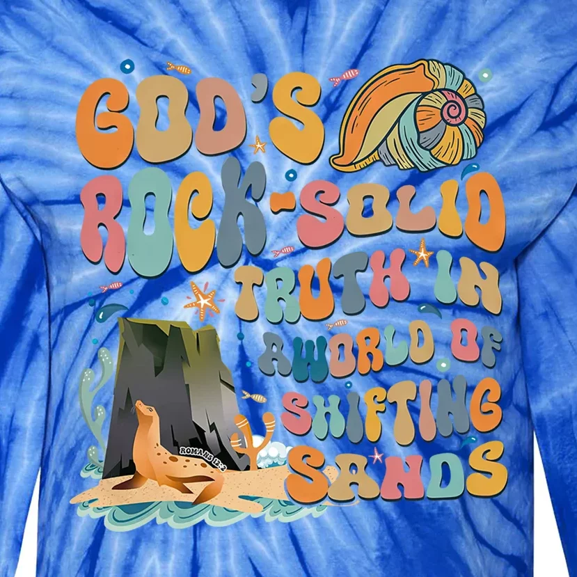 GodS Rock Solid Breaker Rock Beach Vbs 2024 Christian Gift Tie-Dye Long Sleeve Shirt