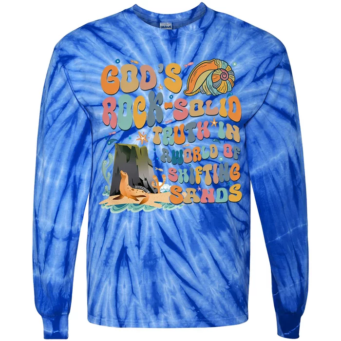 GodS Rock Solid Breaker Rock Beach Vbs 2024 Christian Gift Tie-Dye Long Sleeve Shirt