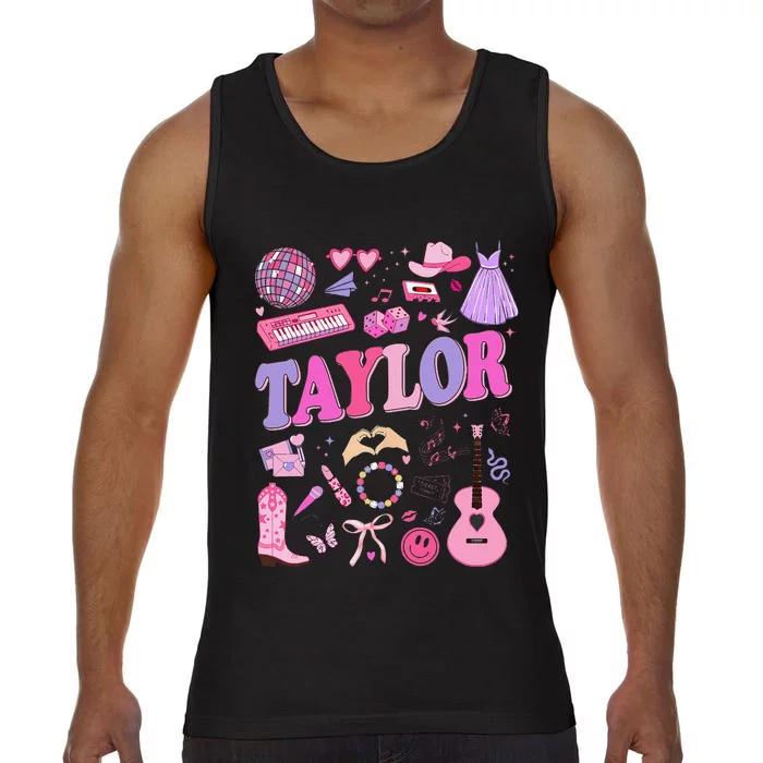 Girl Retro Taylor First Name Personalized Groovy 70S 80S Comfort Colors® Tank Top