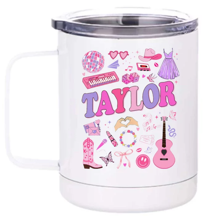 Girl Retro Taylor First Name Personalized Groovy 70S 80S Front & Back 12oz Stainless Steel Tumbler Cup