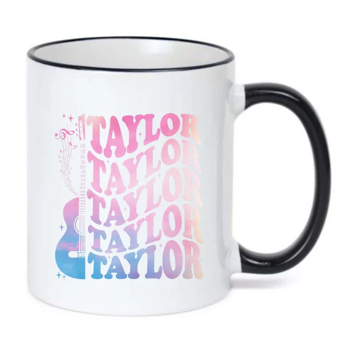 Girl Retro Taylor First Name Personalized Groovy 80s Black Color Changing Mug