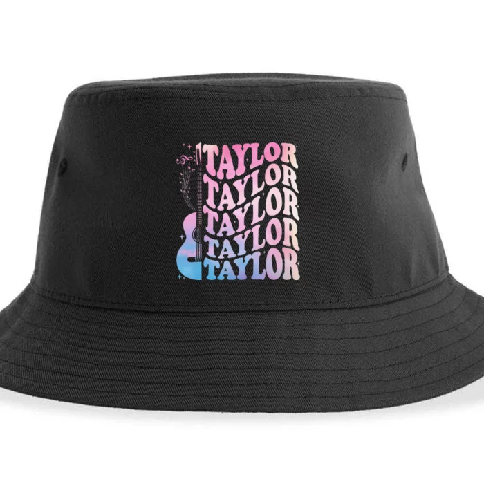 Girl Retro Taylor First Name Personalized Groovy 80s Sustainable Bucket Hat