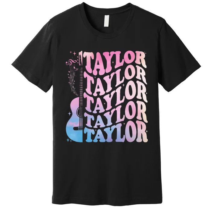 Girl Retro Taylor First Name Personalized Groovy 80s Premium T-Shirt