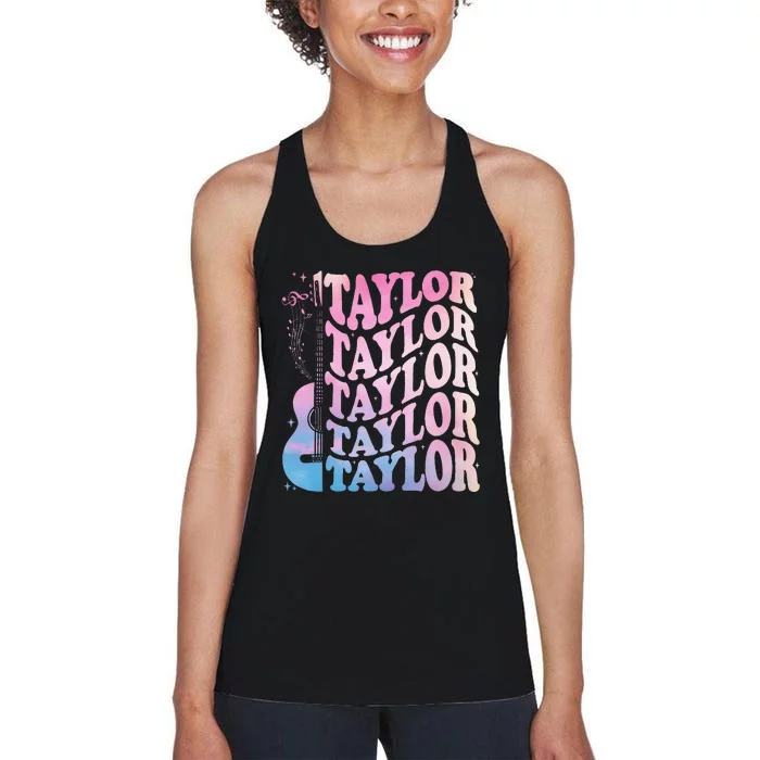 Girl Retro Taylor First Name Personalized Groovy 80s Women's Racerback Tank