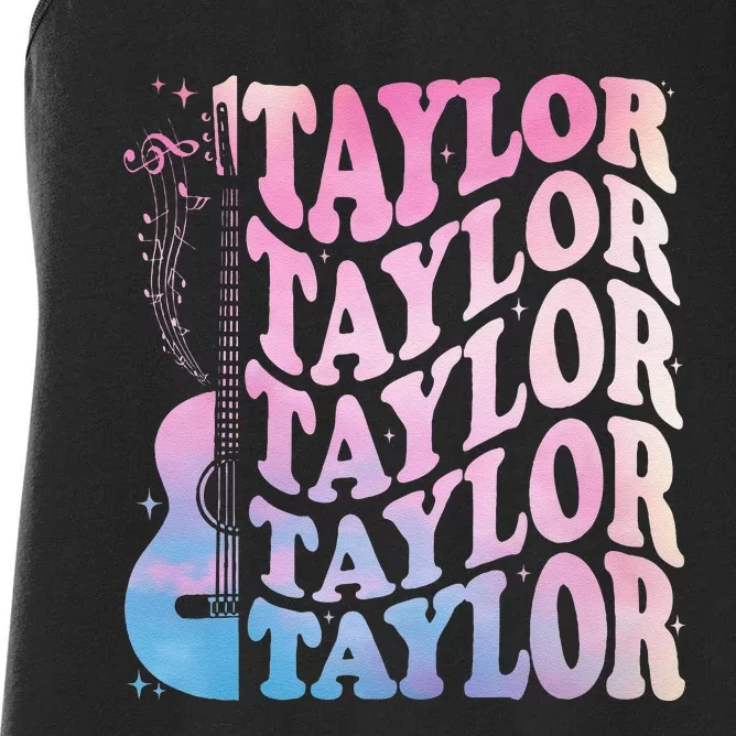 Girl Retro Taylor First Name Personalized Groovy 80s Women's Racerback Tank