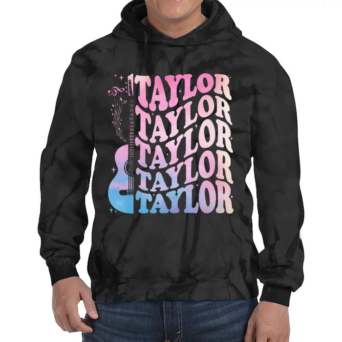 Girl Retro Taylor First Name Personalized Groovy 80s Tie Dye Hoodie