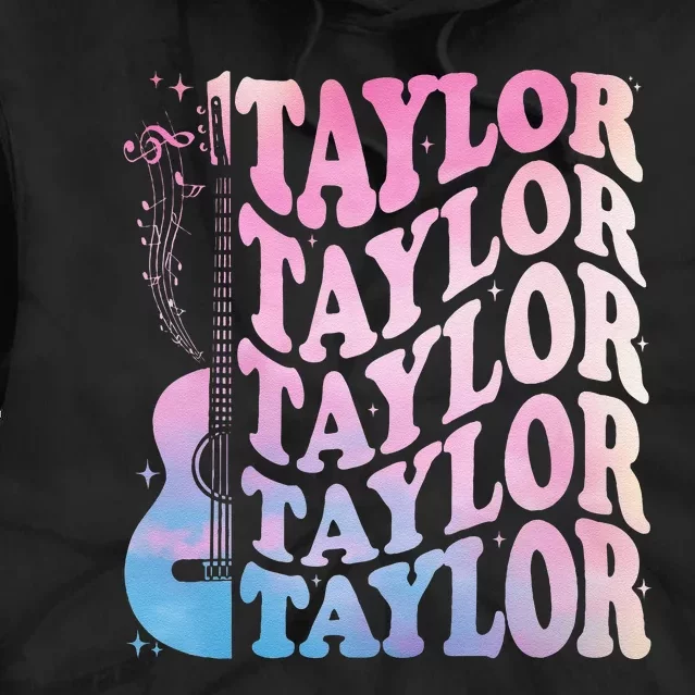 Girl Retro Taylor First Name Personalized Groovy 80s Tie Dye Hoodie