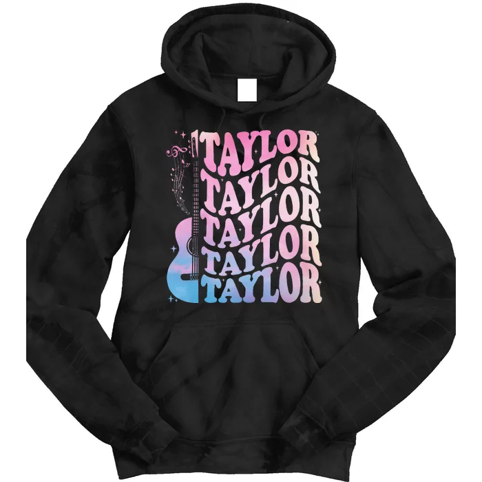 Girl Retro Taylor First Name Personalized Groovy 80s Tie Dye Hoodie