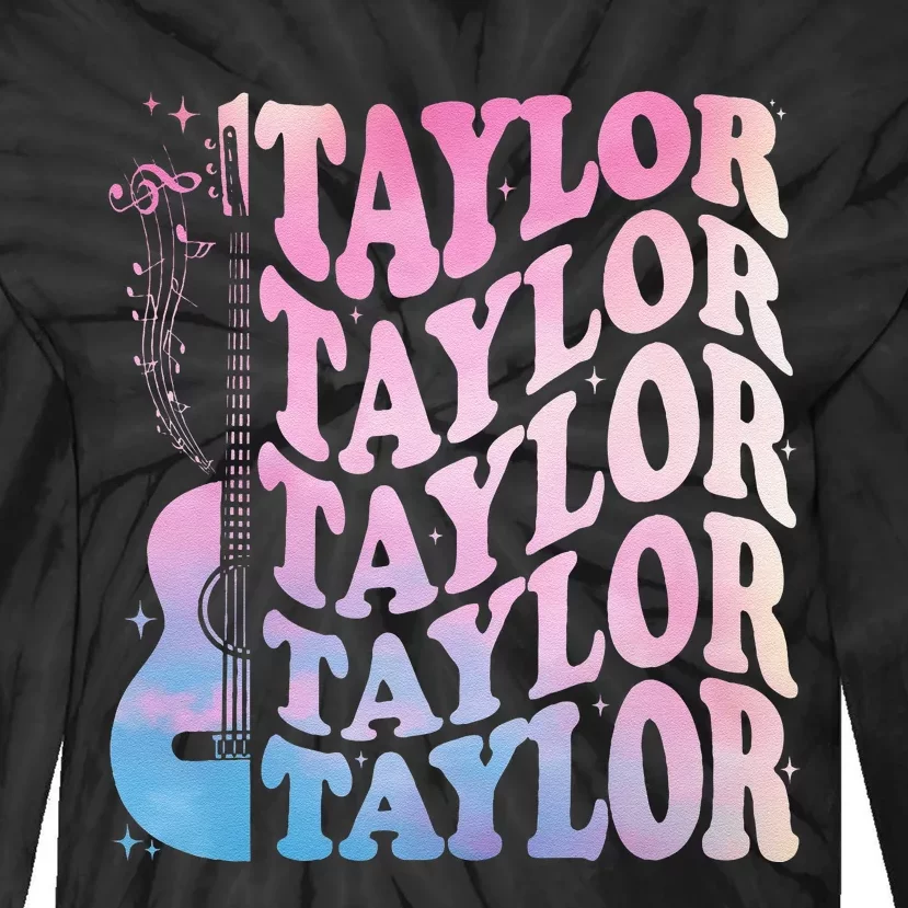 Girl Retro Taylor First Name Personalized Groovy 80s Tie-Dye Long Sleeve Shirt