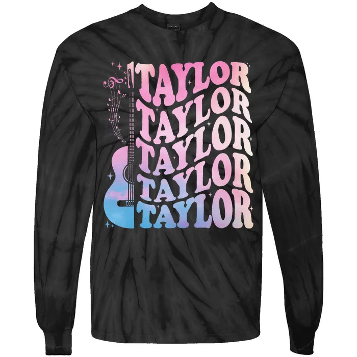 Girl Retro Taylor First Name Personalized Groovy 80s Tie-Dye Long Sleeve Shirt