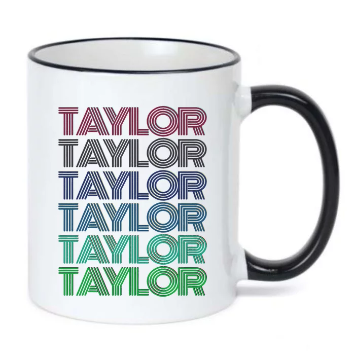 Girl Retro Taylor First Name Personalized Groovy 80S Pink Black Color Changing Mug