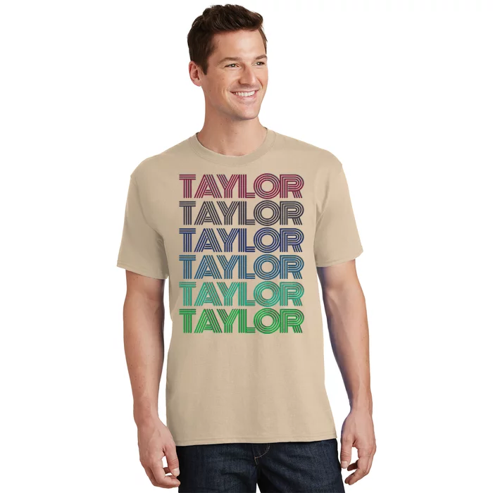 Girl Retro Taylor First Name Personalized Groovy 80S Pink T-Shirt